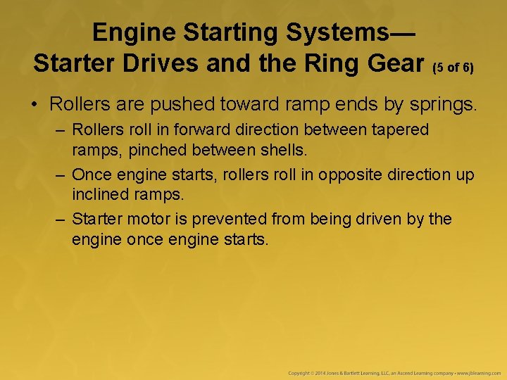 Engine Starting Systems— Starter Drives and the Ring Gear (5 of 6) • Rollers Engine Starting Systems— Starter Drives and the Ring Gear (5 of 6) • Rollers