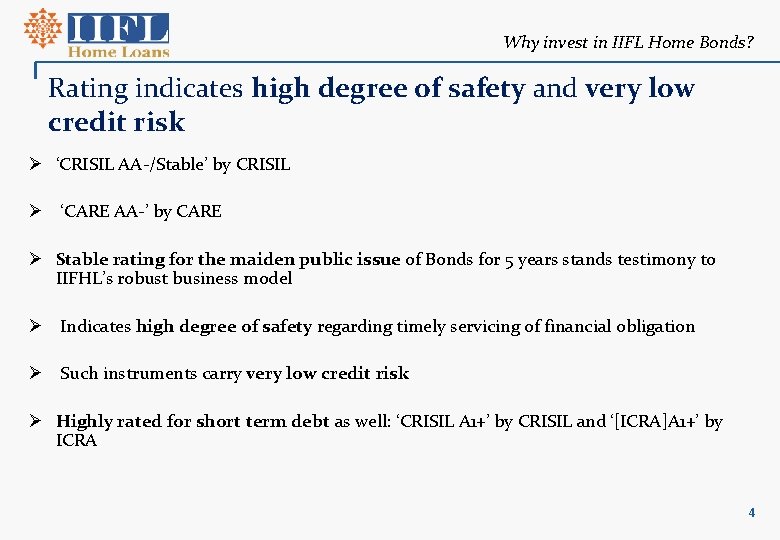 Why invest in IIFL Home Bonds? Rating indicates high degree of safety and very