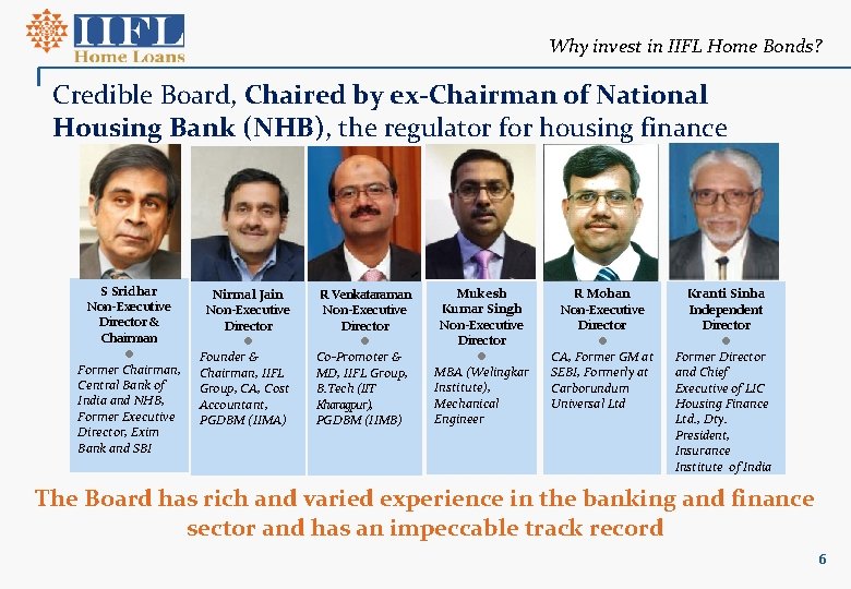 Why invest in IIFL Home Bonds? Credible Board, Chaired by ex-Chairman of National Housing