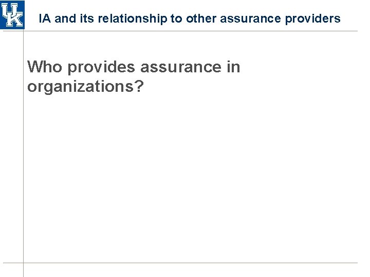 IA and its relationship to other assurance providers Who provides assurance in organizations? IA and its relationship to other assurance providers Who provides assurance in organizations?