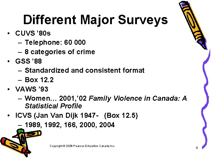 Different Major Surveys • CUVS ’ 80 s – Telephone: 60 000 – 8