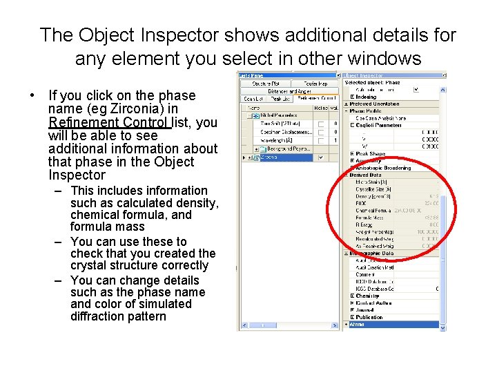 The Object Inspector shows additional details for any element you select in other windows