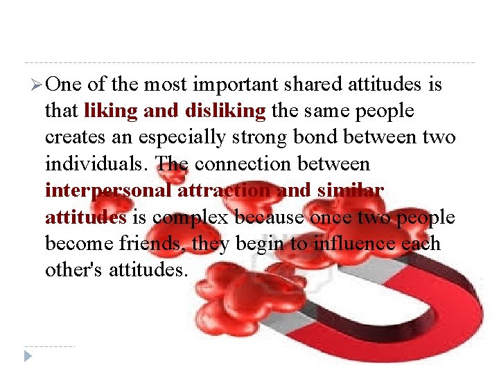 Ø One of the most important shared attitudes is that liking and disliking the