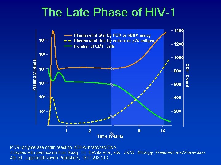 The Late Phase of HIV-1 1400 Plasma viral titer by PCR or b. DNA