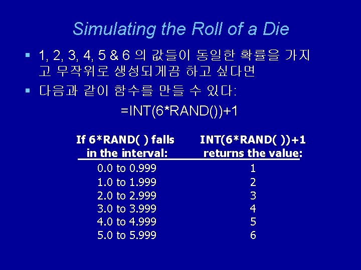 Simulating the Roll of a Die § 1, 2, 3, 4, 5 & 6