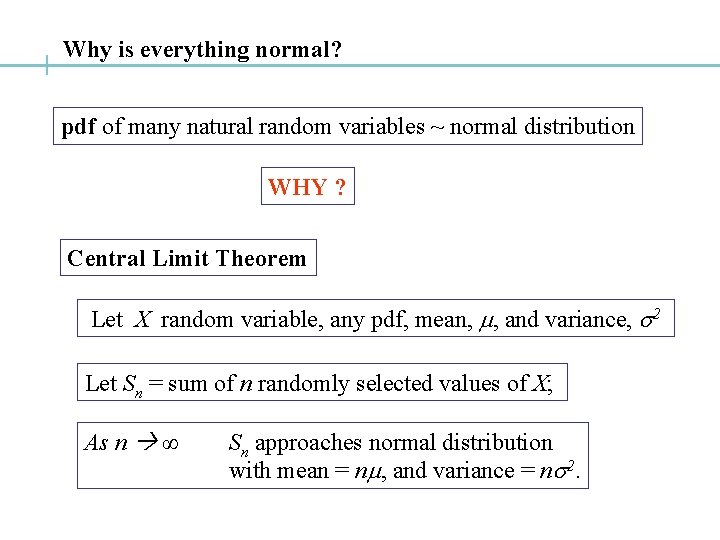 Why is everything normal? pdf of many natural random variables ~ normal distribution WHY