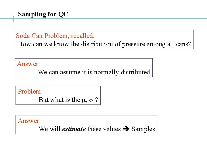 Sampling for QC Soda Can Problem, recalled: How can we know the distribution of