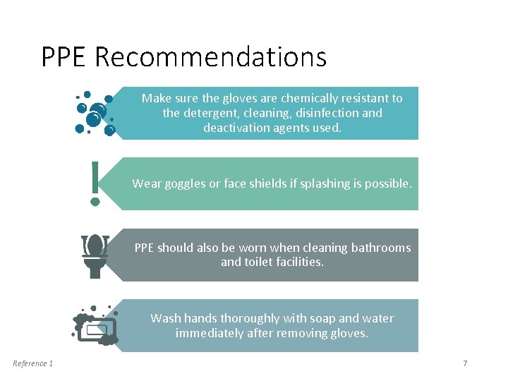 PPE Recommendations Make sure the gloves are chemically resistant to the detergent, cleaning, disinfection