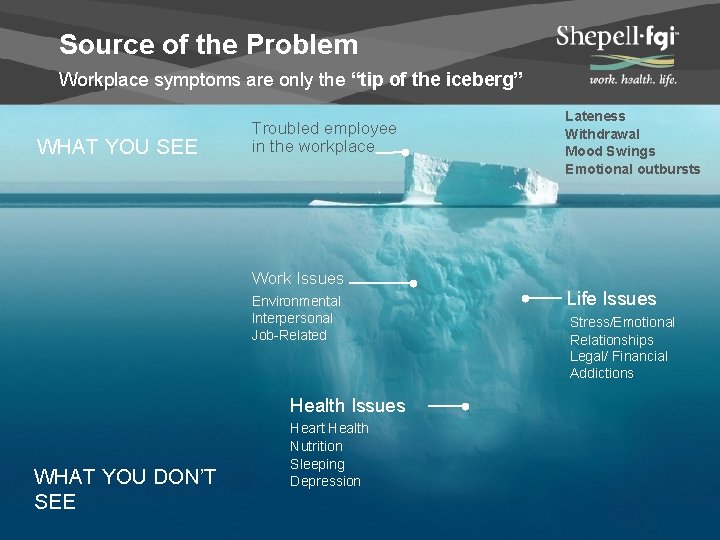 Source of the Problem Workplace symptoms are only the “tip of the iceberg” WHAT