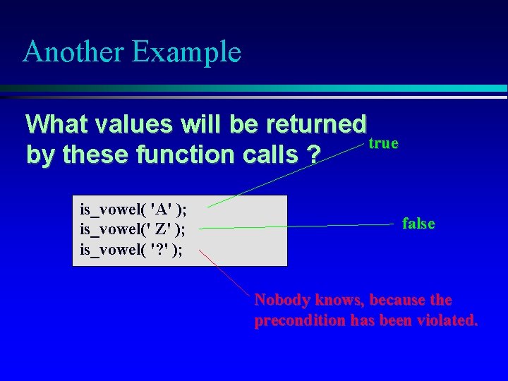 Another Example What values will be returned true by these function calls ? is_vowel(