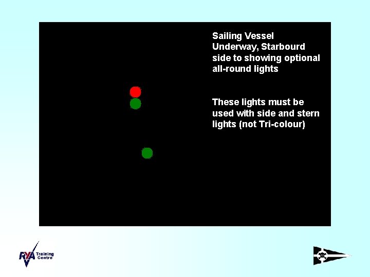Sailing Vessel Underway, Starbourd side to showing optional all-round lights These lights must be