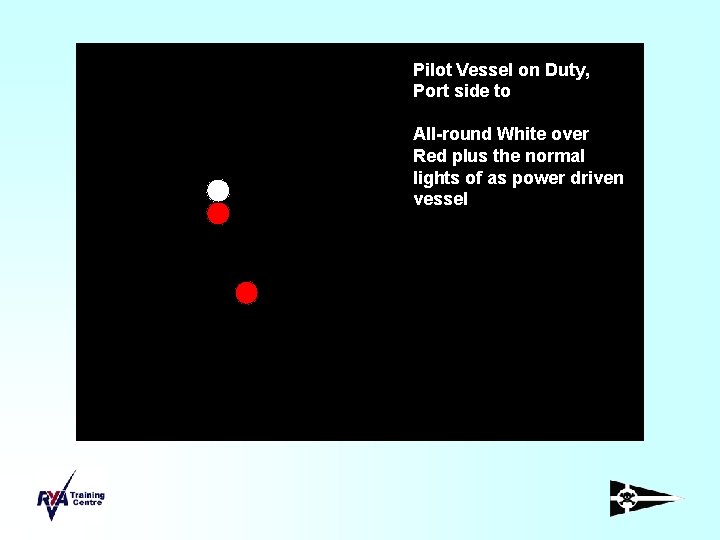 Pilot Vessel on Duty, Port side to All-round White over Red plus the normal