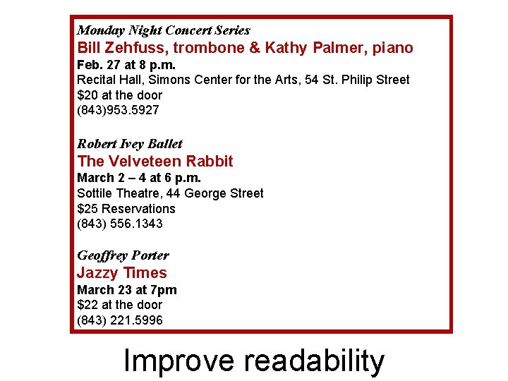 Monday Night Concert Series Bill Zehfuss, trombone & Kathy Palmer, piano Feb. 27 at