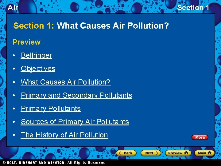 Air Section 1: What Causes Air Pollution? Preview • Bellringer • Objectives • What
