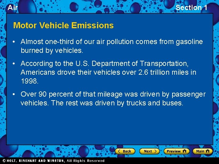 Air Section 1 Motor Vehicle Emissions • Almost one-third of our air pollution comes