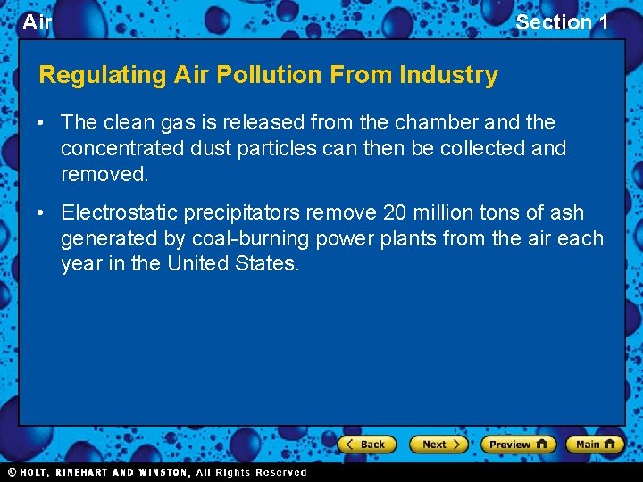 Air Section 1 Regulating Air Pollution From Industry • The clean gas is released
