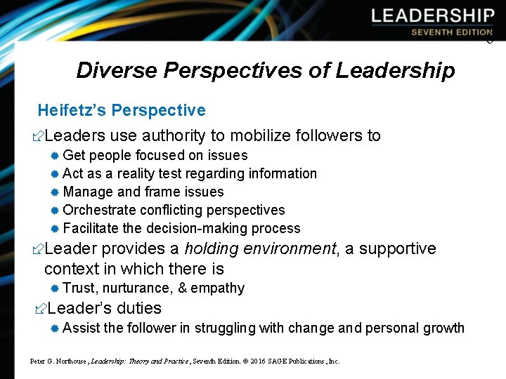 1 6 Diverse Perspectives of Leadership Heifetz’s Perspective ÷Leaders use authority to mobilize followers
