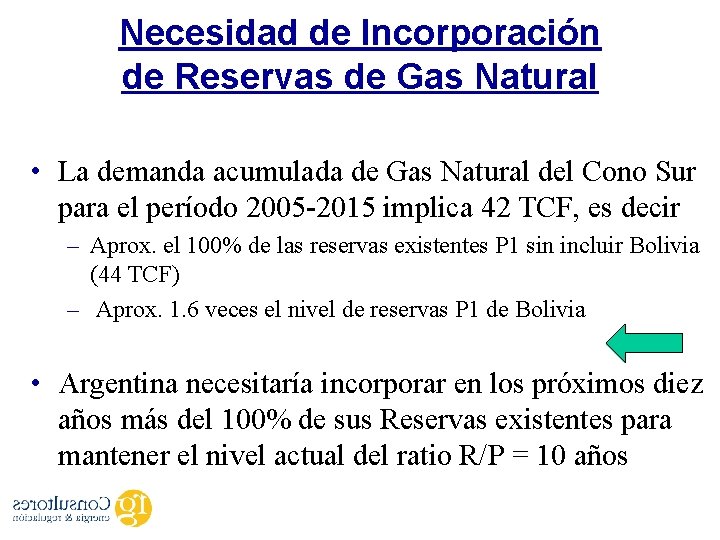 Necesidad de Incorporación de Reservas de Gas Natural • La demanda acumulada de Gas