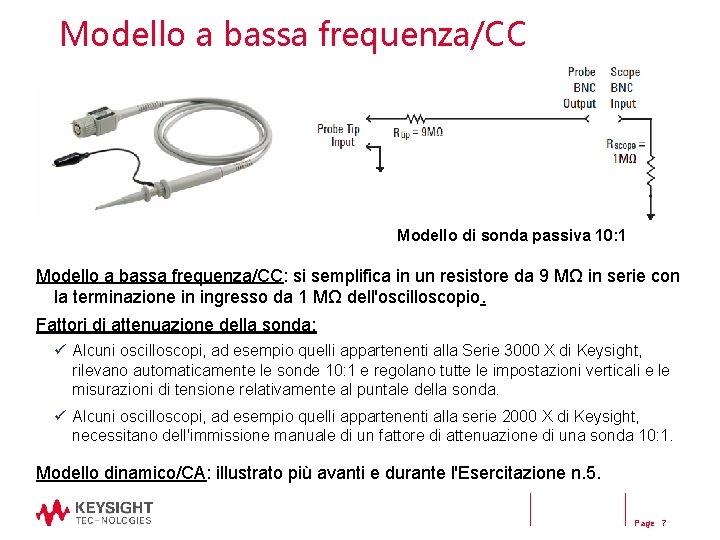 Modello a bassa frequenza/CC Modello di sonda passiva 10: 1 Modello a bassa frequenza/CC: