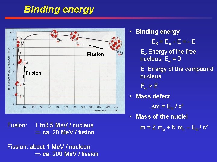 Binding energy • Binding energy EB = E - E = - E Fission