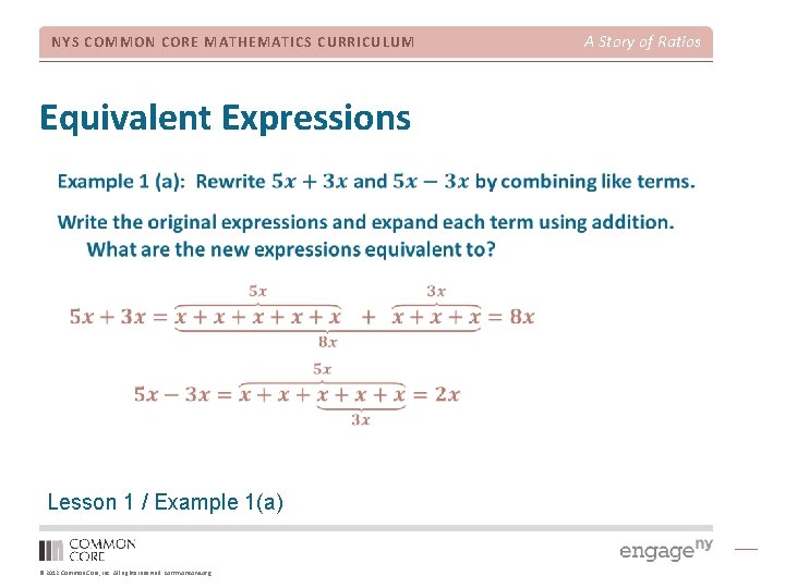 NYS COMMON CORE MATHEMATICS CURRICULUM Equivalent Expressions Lesson 1 / Example 1(a) © 2012