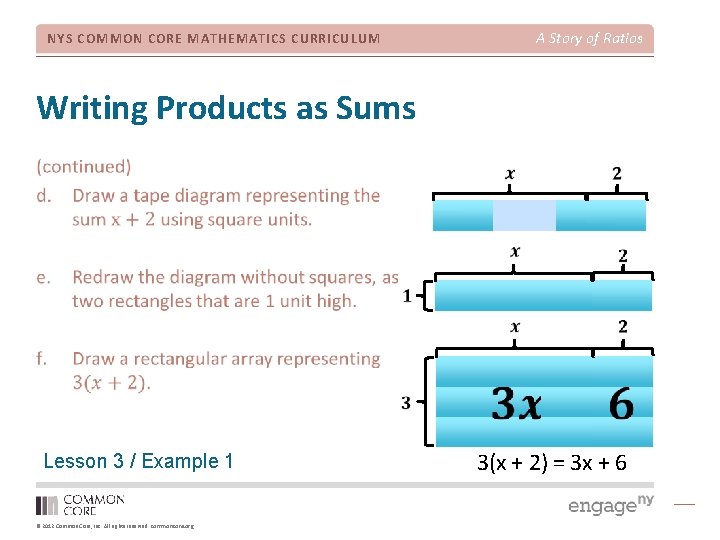 A Story of Ratios NYS COMMON CORE MATHEMATICS CURRICULUM Writing Products as Sums Lesson