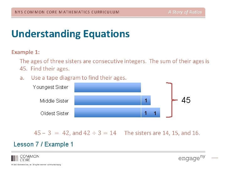 A Story of Ratios NYS COMMON CORE MATHEMATICS CURRICULUM Understanding Equations Youngest Sister Middle