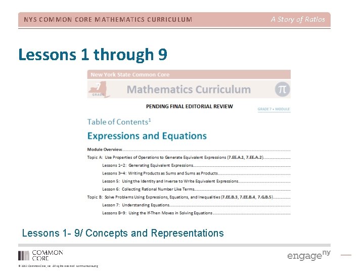 NYS COMMON CORE MATHEMATICS CURRICULUM Lessons 1 through 9 Lessons 1 - 9/ Concepts