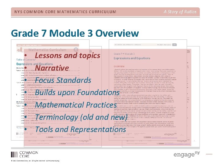 NYS COMMON CORE MATHEMATICS CURRICULUM Grade 7 Module 3 Overview • • Lessons and