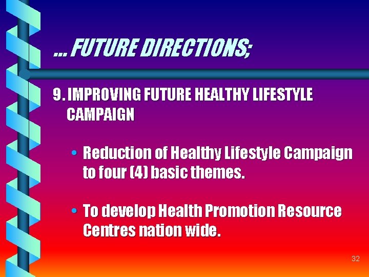… FUTURE DIRECTIONS; 9. IMPROVING FUTURE HEALTHY LIFESTYLE CAMPAIGN • Reduction of Healthy Lifestyle … FUTURE DIRECTIONS; 9. IMPROVING FUTURE HEALTHY LIFESTYLE CAMPAIGN • Reduction of Healthy Lifestyle