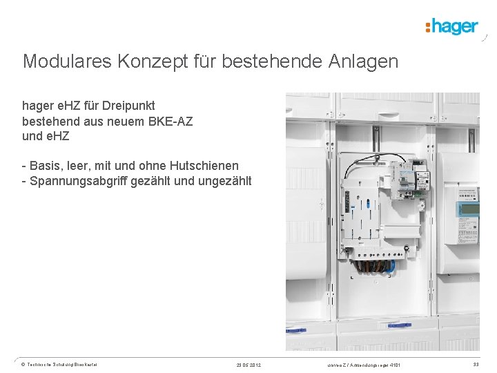 Modulares Konzept für bestehende Anlagen hager e. HZ für Dreipunkt bestehend aus neuem BKE-AZ