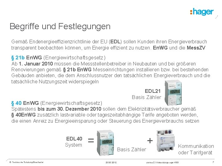 Begriffe und Festlegungen Gemäß Endenergieeffizienzrichtlinie der EU (EDL) sollen Kunden ihren Energieverbrauch transparent beobachten