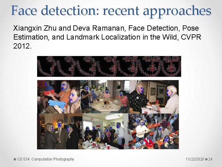 Face detection: recent approaches Xiangxin Zhu and Deva Ramanan, Face Detection, Pose Estimation, and