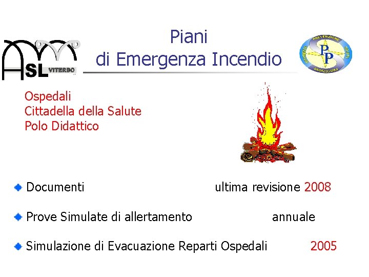 Piani di Emergenza Incendio Ospedali Cittadella Salute Polo Didattico Documenti ultima revisione 2008 Prove