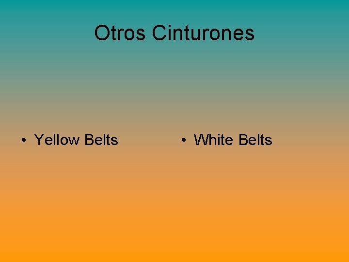 Otros Cinturones • Yellow Belts • White Belts Otros Cinturones • Yellow Belts • White Belts