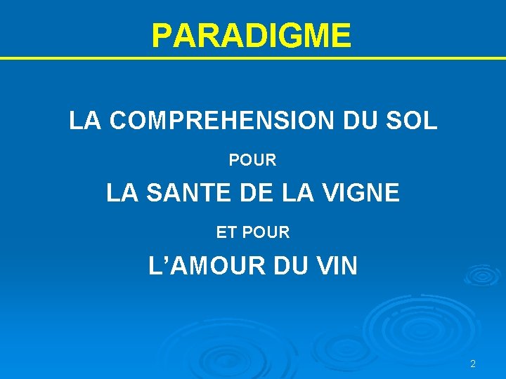 PARADIGME LA COMPREHENSION DU SOL POUR LA SANTE DE LA VIGNE ET POUR L’AMOUR PARADIGME LA COMPREHENSION DU SOL POUR LA SANTE DE LA VIGNE ET POUR L’AMOUR