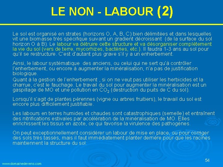 LE NON - LABOUR (2) Le sol est organisé en strates (horizons O, A, LE NON - LABOUR (2) Le sol est organisé en strates (horizons O, A,