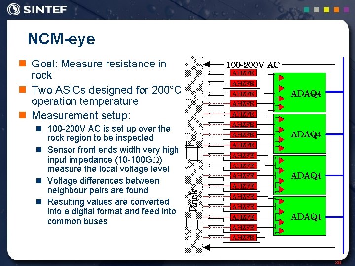 NCM-eye n Goal: Measure resistance in rock n Two ASICs designed for 200°C operation