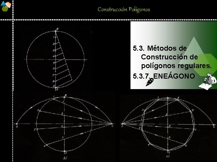 Construcción Polígonos 5. 3. Métodos de Construcción de polígonos regulares. 5. 3. 7. ENEÁGONO