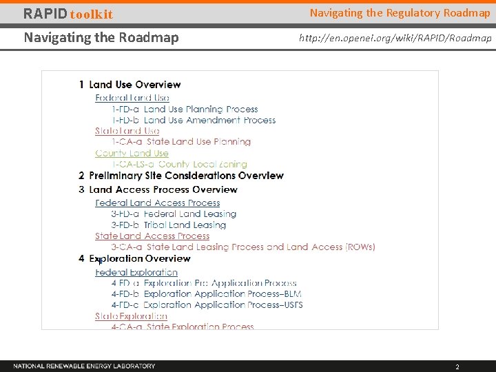 RAPID toolkit Navigating the Roadmap Navigating the Regulatory Roadmap http: //en. openei. org/wiki/RAPID/Roadmap 2