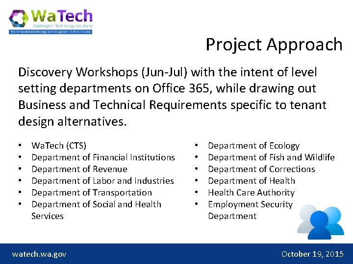 Project Approach Discovery Workshops (Jun-Jul) with the intent of level setting departments on Office