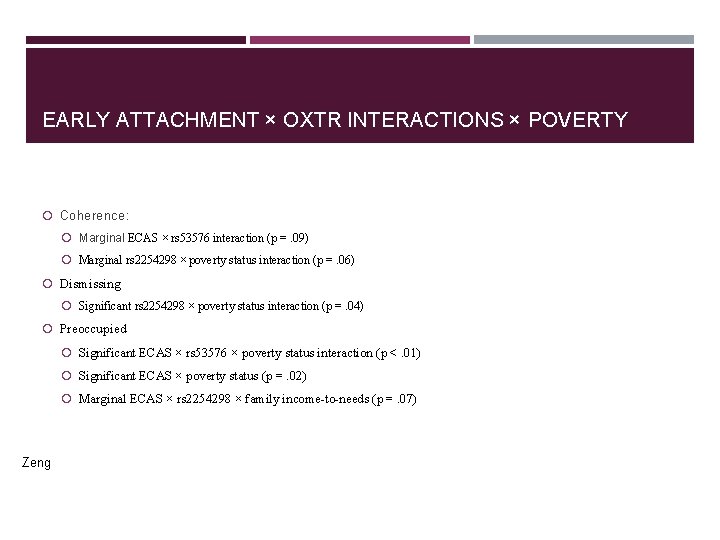 EARLY ATTACHMENT × OXTR INTERACTIONS × POVERTY Coherence: Marginal ECAS × rs 53576 interaction EARLY ATTACHMENT × OXTR INTERACTIONS × POVERTY Coherence: Marginal ECAS × rs 53576 interaction