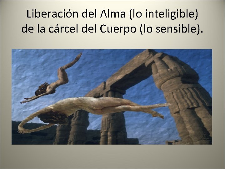 Liberación del Alma (lo inteligible) de la cárcel del Cuerpo (lo sensible). 