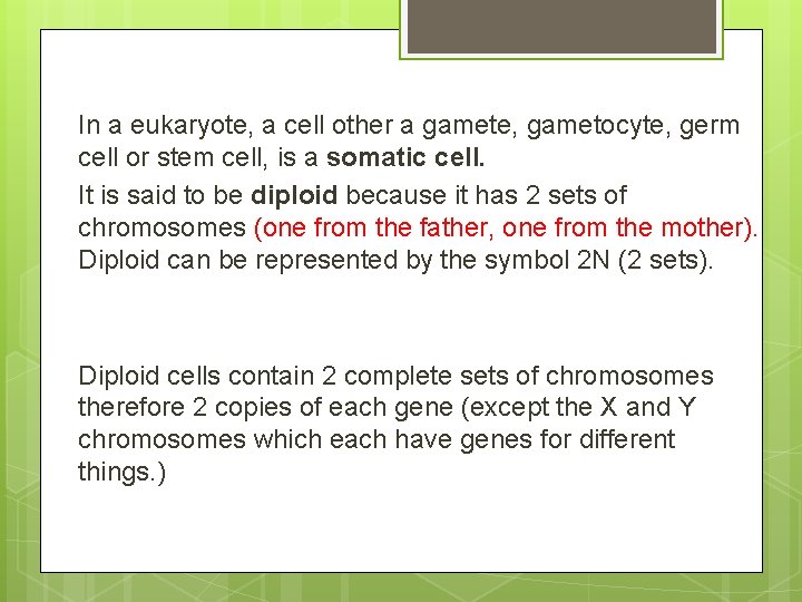 In a eukaryote, a cell other a gamete, gametocyte, germ cell or stem cell,