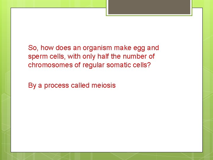 So, how does an organism make egg and sperm cells, with only half the