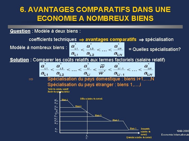 6. AVANTAGES COMPARATIFS DANS UNE ECONOMIE A NOMBREUX BIENS Question : Modèle à deux