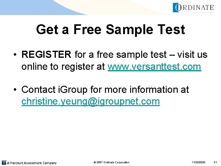 Get a Free Sample Test • REGISTER for a free sample test – visit Get a Free Sample Test • REGISTER for a free sample test – visit