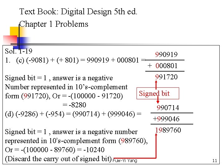 Text Book: Digital Design 5 th ed. Chapter 1 Problems Sol. 1 -19 1.
