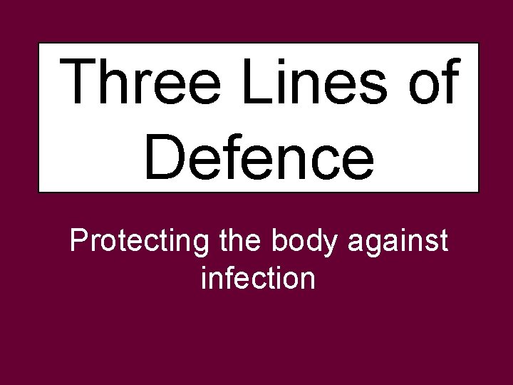 Three Lines of Defence Protecting the body against infection 
