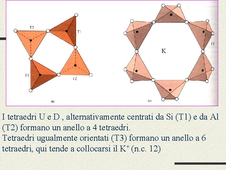 Leucite tetragonale K I tetraedri U e D , alternativamente centrati da Si (T